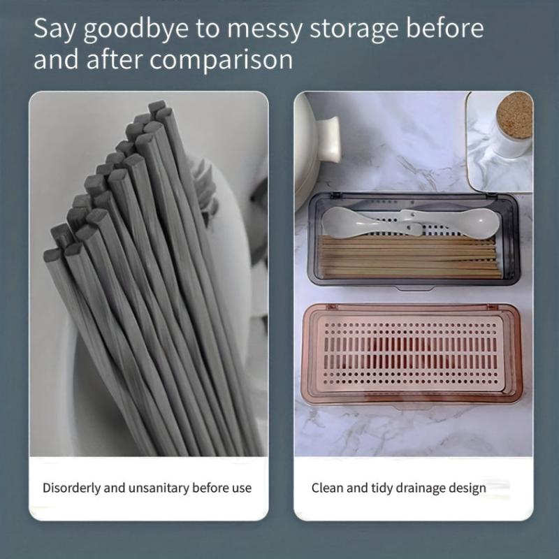 Tableware Drain Box with Cover Chopsticks Cage Multifunctional Storage Box