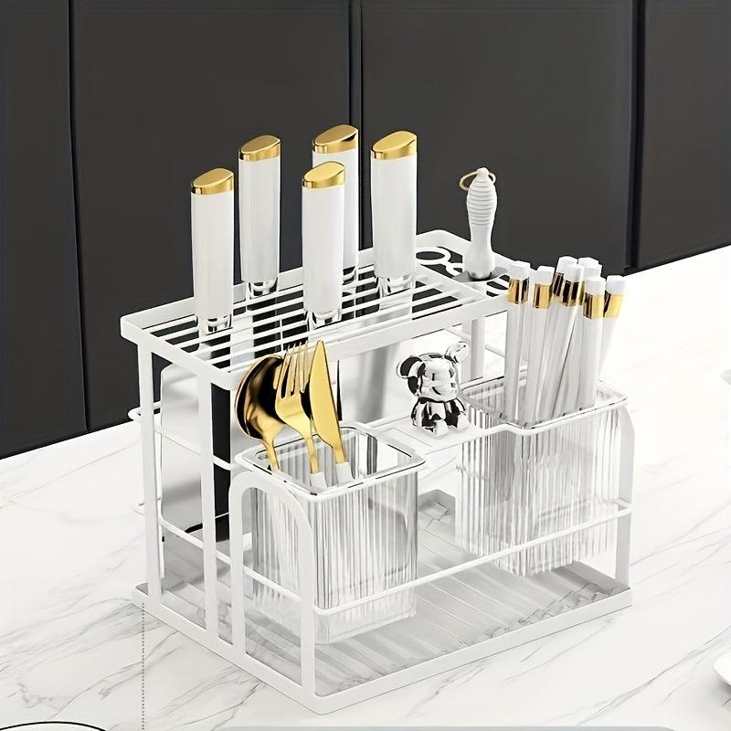 Functional Chopsticks Cylinder Storage Rack with Scissors and Sharpening Bar