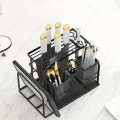 Functional Chopsticks Cylinder Storage Rack with Scissors and Sharpening Bar