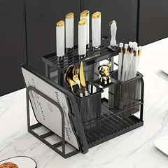 Functional Chopsticks Cylinder Storage Rack with Scissors and Sharpening Bar