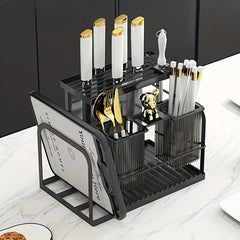 Functional Chopsticks Cylinder Storage Rack with Scissors and Sharpening Bar
