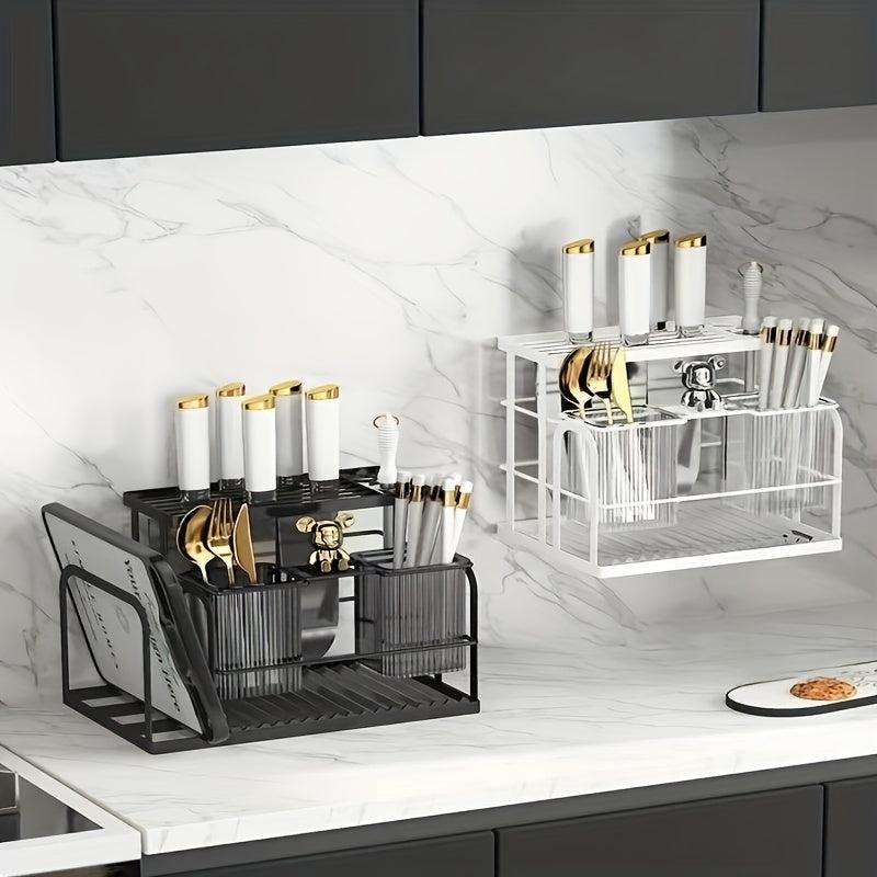 Functional Chopsticks Cylinder Storage Rack with Scissors and Sharpening Bar