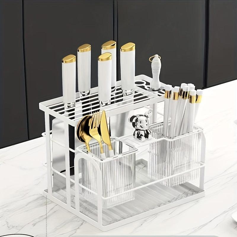 Functional Chopsticks Cylinder Storage Rack with Scissors and Sharpening Bar