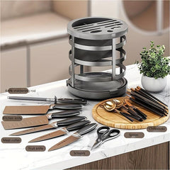 Rotating Rack Kitchen Knives Stainless Steel Storage Shelf