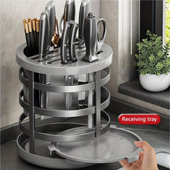 Rotating Rack Kitchen Knives Stainless Steel Storage Shelf