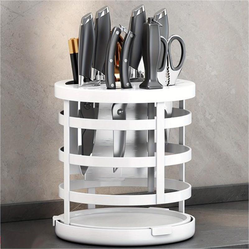 Rotating Rack Kitchen Knives Stainless Steel Storage Shelf