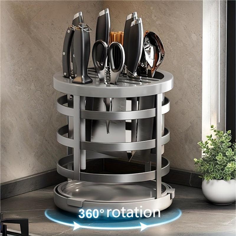Rotating Rack Kitchen Knives Stainless Steel Storage Shelf
