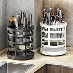 Rotating Rack Kitchen Knives Stainless Steel Storage Shelf