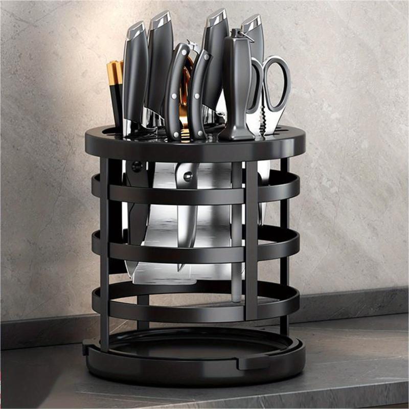 Rotating Rack Kitchen Knives Stainless Steel Storage Shelf