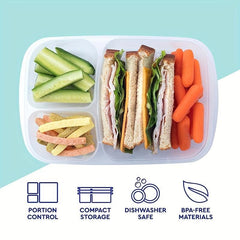 Bento Lunch Box 3 Compartment Food Containers for School and Work