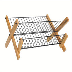 Bamboo Dish Rack Foldable Double layer Drain Rack Kitchen Accessory
