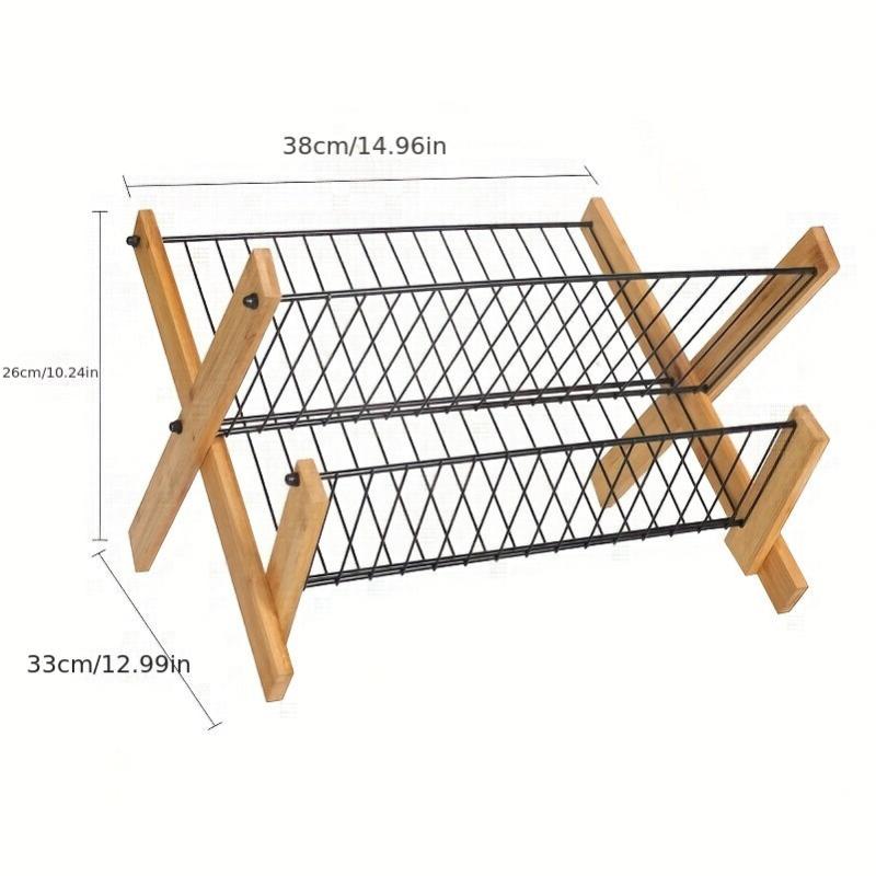 Bamboo Dish Rack Foldable Double layer Drain Rack Kitchen Accessory