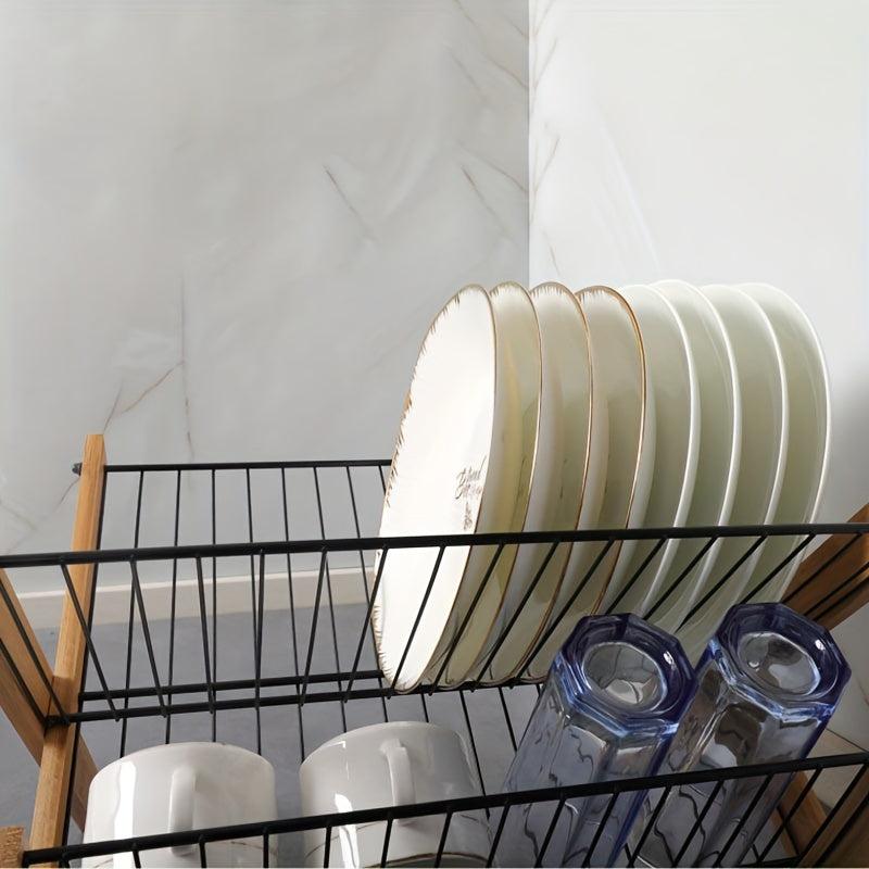 Bamboo Dish Rack Foldable Double layer Drain Rack Kitchen Accessory