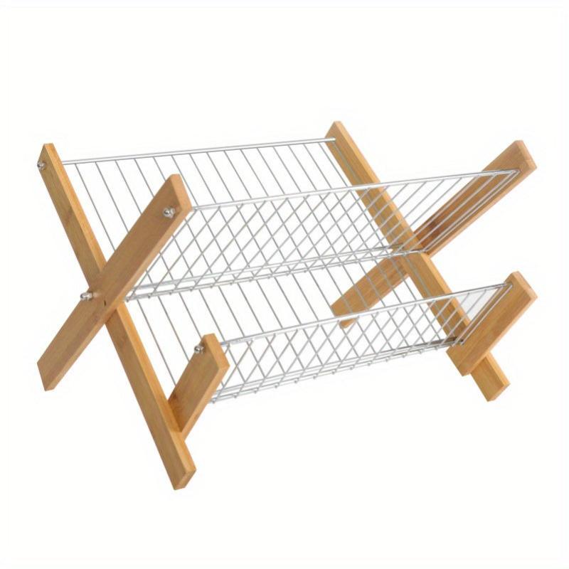 Bamboo Dish Rack Foldable Double layer Drain Rack Kitchen Accessory