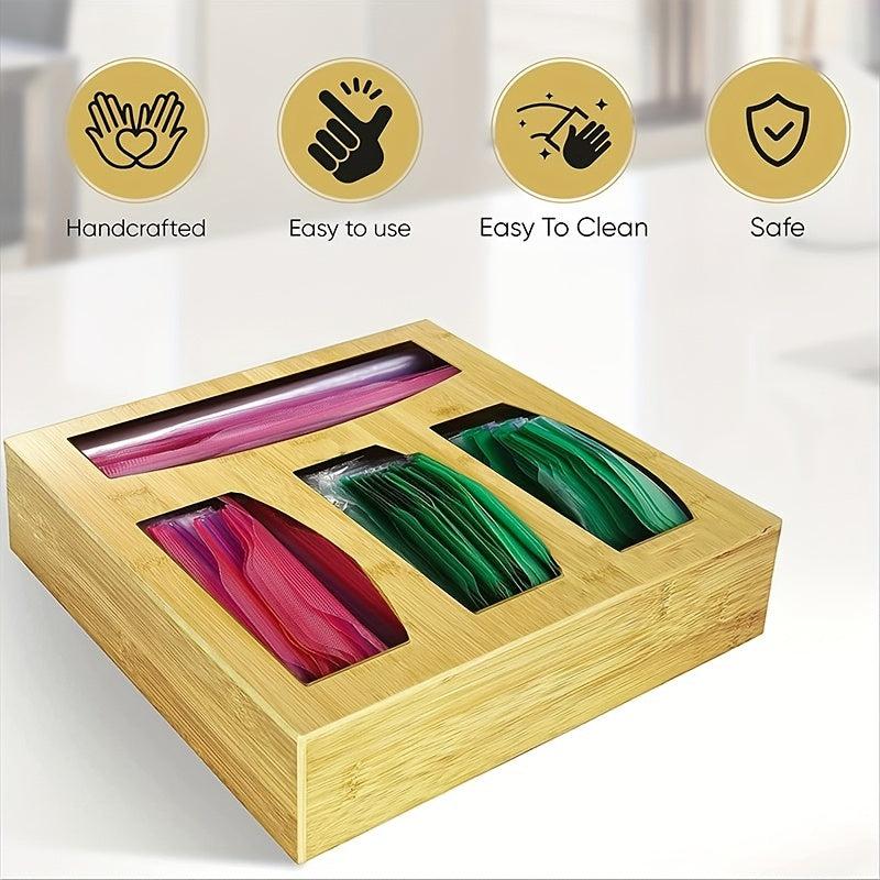 Bamboo Storage Bag with 4 Grids Kitchen Drawer Organizer