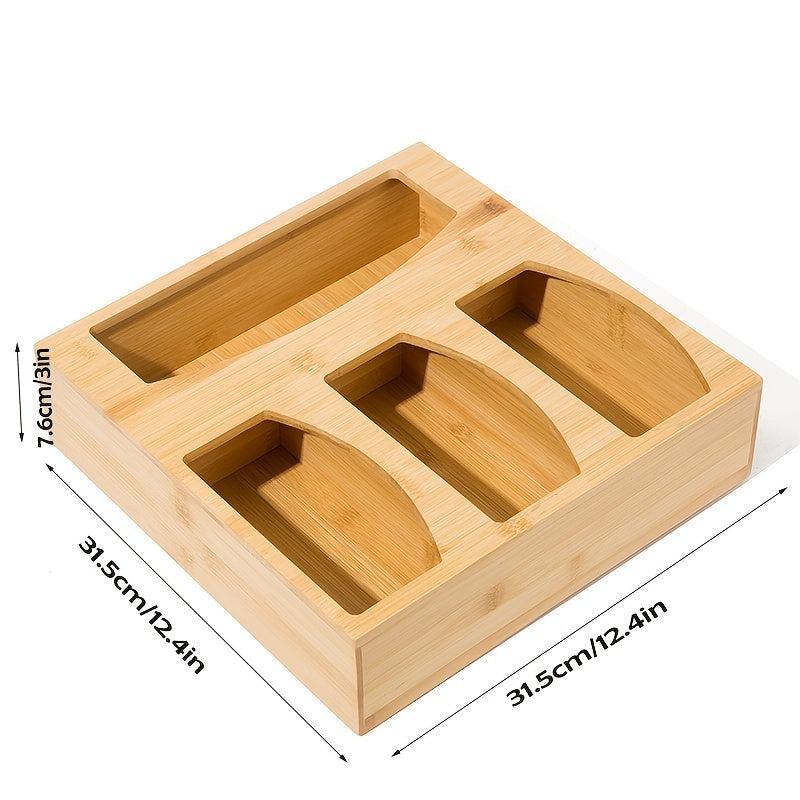 Bamboo Storage Bag with 4 Grids Kitchen Drawer Organizer