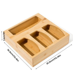 Bamboo Storage Bag with 4 Grids Kitchen Drawer Organizer