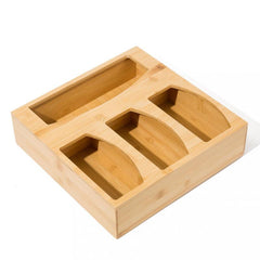 Bamboo Storage Bag with 4 Grids Kitchen Drawer Organizer