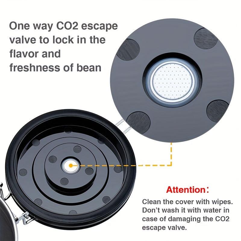 Stainless Steel Airtight Coffee Container with CO2 Valve & Scoop