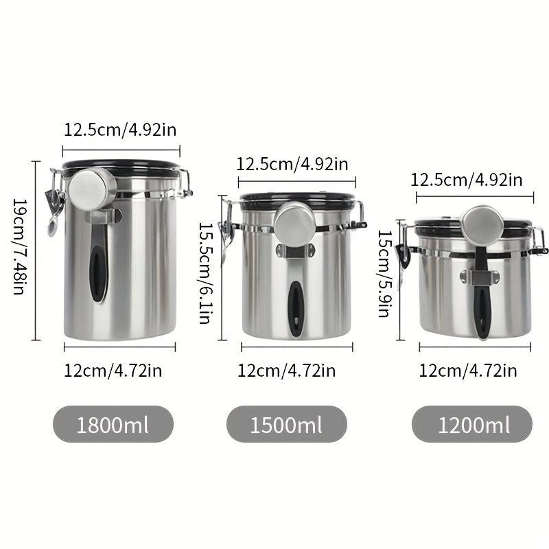 Stainless Steel Airtight Coffee Container with CO2 Valve & Scoop