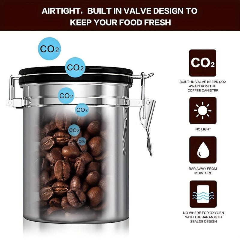 Stainless Steel Airtight Coffee Container with CO2 Valve & Scoop