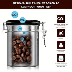 Stainless Steel Airtight Coffee Container with CO2 Valve & Scoop