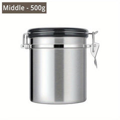 Stainless Steel Airtight Coffee Container with CO2 Valve & Scoop