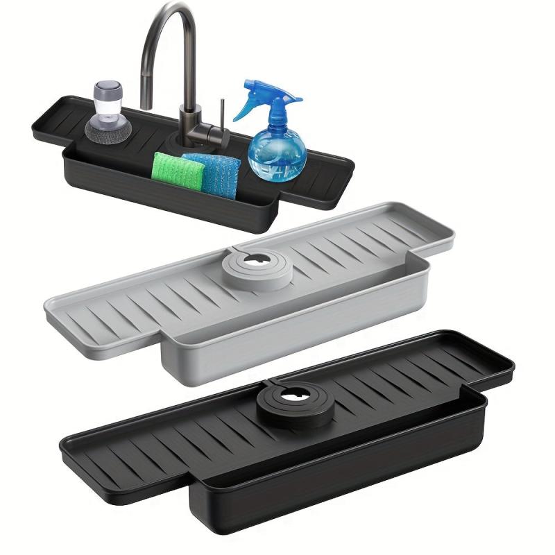Adjustable Kitchen Sink Sponge Holder with Splash Guard