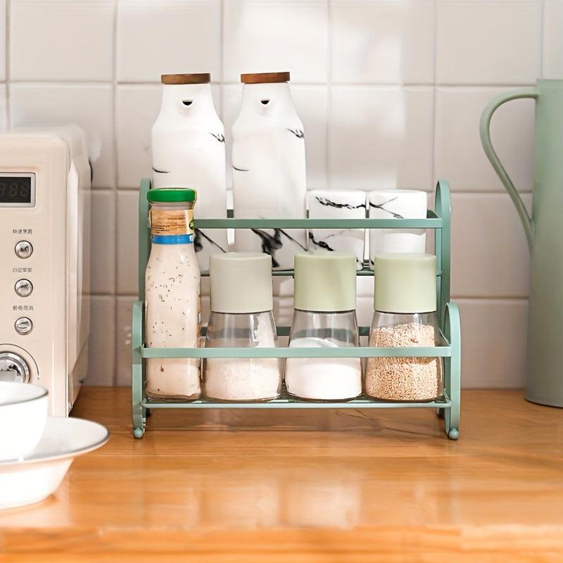 Wrought Iron Double Layer Condiment Storage Rack For Countertop