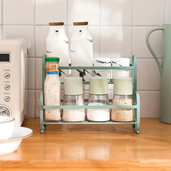 Wrought Iron Double Layer Condiment Storage Rack For Countertop