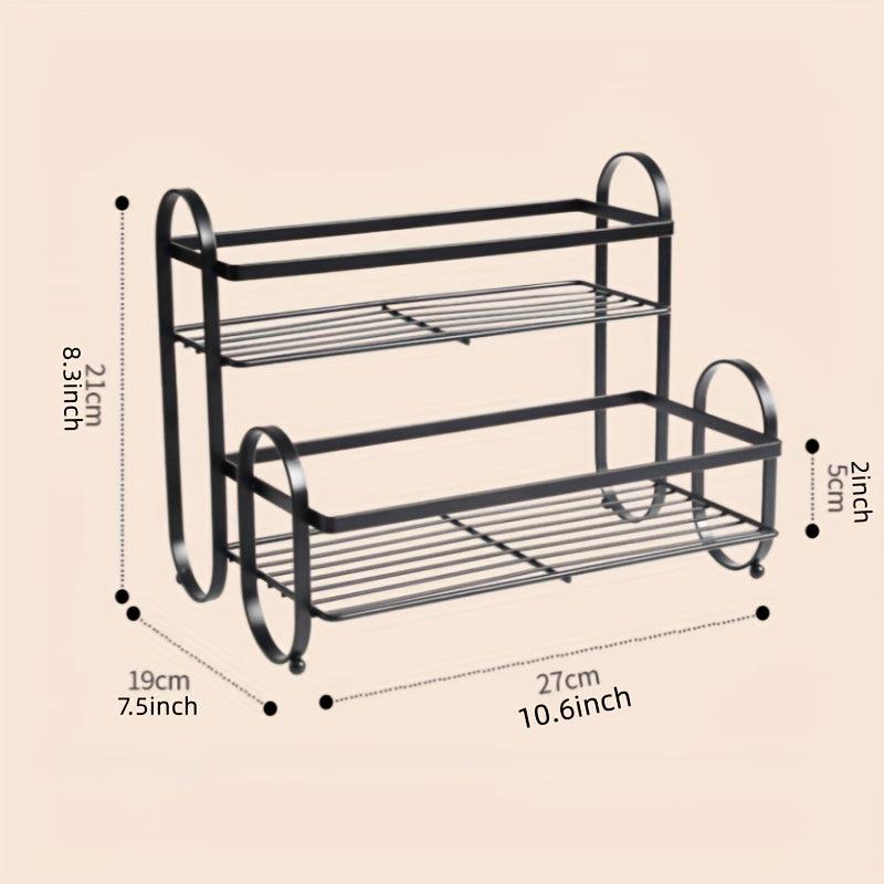 Wrought Iron Double Layer Condiment Storage Rack For Countertop