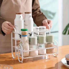 Wrought Iron Double Layer Condiment Storage Rack For Countertop
