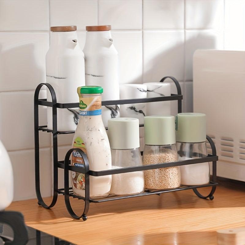 Wrought Iron Double Layer Condiment Storage Rack For Countertop