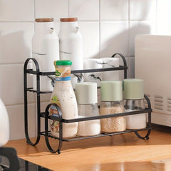 Wrought Iron Double Layer Condiment Storage Rack For Countertop