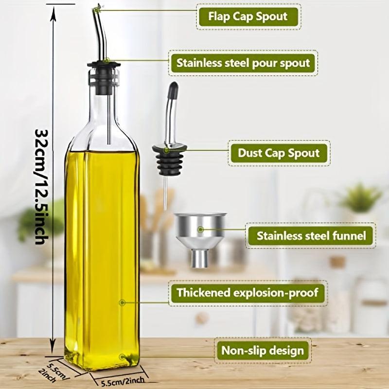 Glass Olive Dispensers Bottle Set with Funnel and Label 500ml