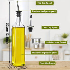 Glass Olive Dispensers Bottle Set with Funnel and Label 500ml
