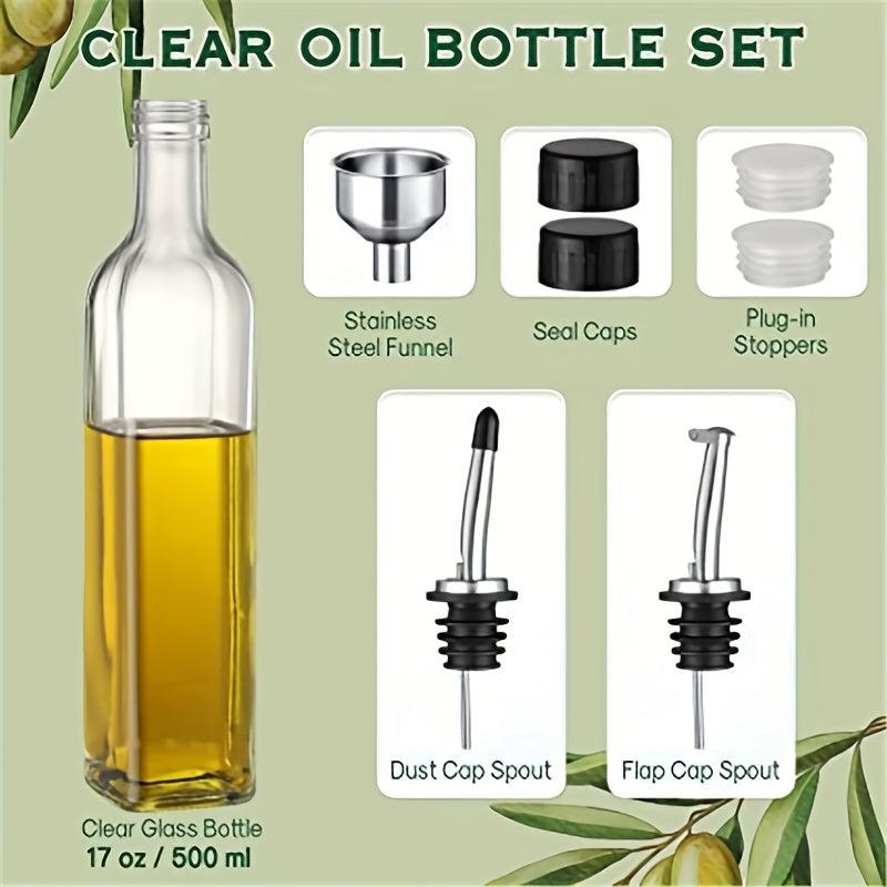 Glass Olive Dispensers Bottle Set with Funnel and Label 500ml