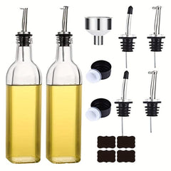 Glass Olive Dispensers Bottle Set with Funnel and Label 500ml