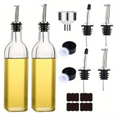 Glass Olive Dispensers Bottle Set with Funnel and Label 500ml