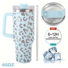 40oz Leopard Print Insulated Water Bottle Stainless Steel with Lid & Straw