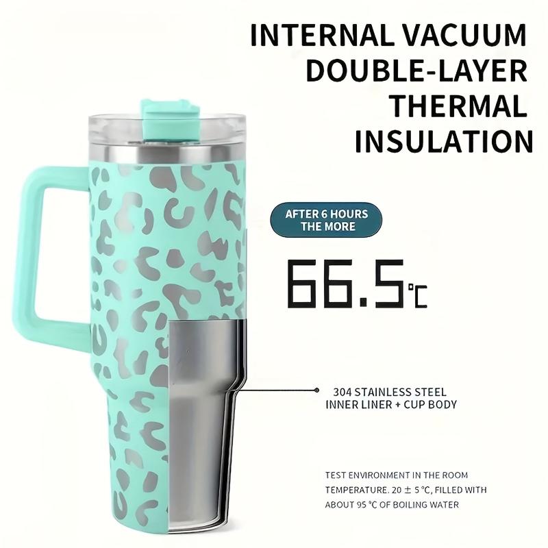 40oz Leopard Print Insulated Water Bottle Stainless Steel with Lid & Straw