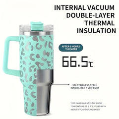 40oz Leopard Print Insulated Water Bottle Stainless Steel with Lid & Straw