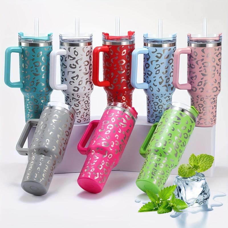 40oz Leopard Print Insulated Water Bottle Stainless Steel with Lid & Straw