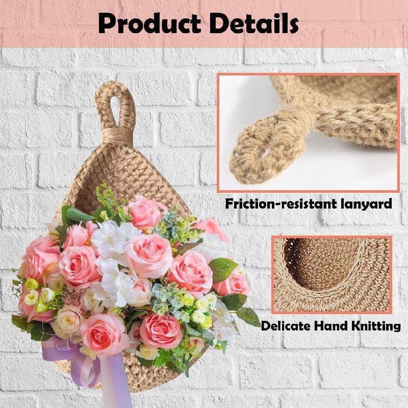 2pcs Hanging Fruit Baskets Jute Wall Hanging Teardrop Shape Hand Woven Basket