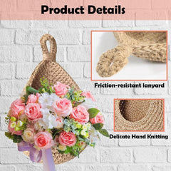 2pcs Hanging Fruit Baskets Jute Wall Hanging Teardrop Shape Hand Woven Basket