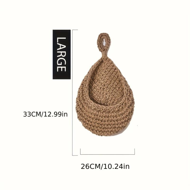 2pcs Hanging Fruit Baskets Jute Wall Hanging Teardrop Shape Hand Woven Basket