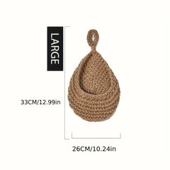 2pcs Hanging Fruit Baskets Jute Wall Hanging Teardrop Shape Hand Woven Basket