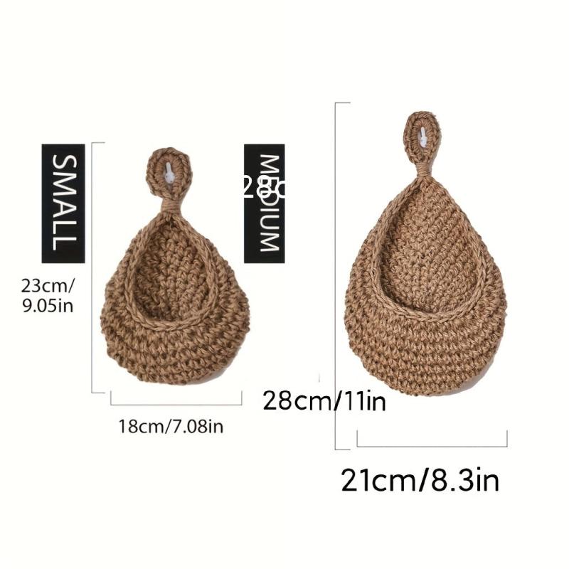 2pcs Hanging Fruit Baskets Jute Wall Hanging Teardrop Shape Hand Woven Basket