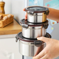 3pcs Stainless Steel Fresh keeping Box Kitchen Refrigerator Sealing Box