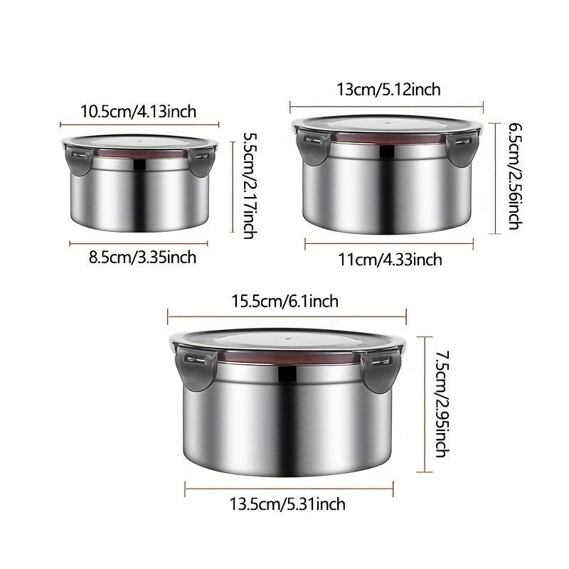 3pcs Stainless Steel Fresh keeping Box Kitchen Refrigerator Sealing Box